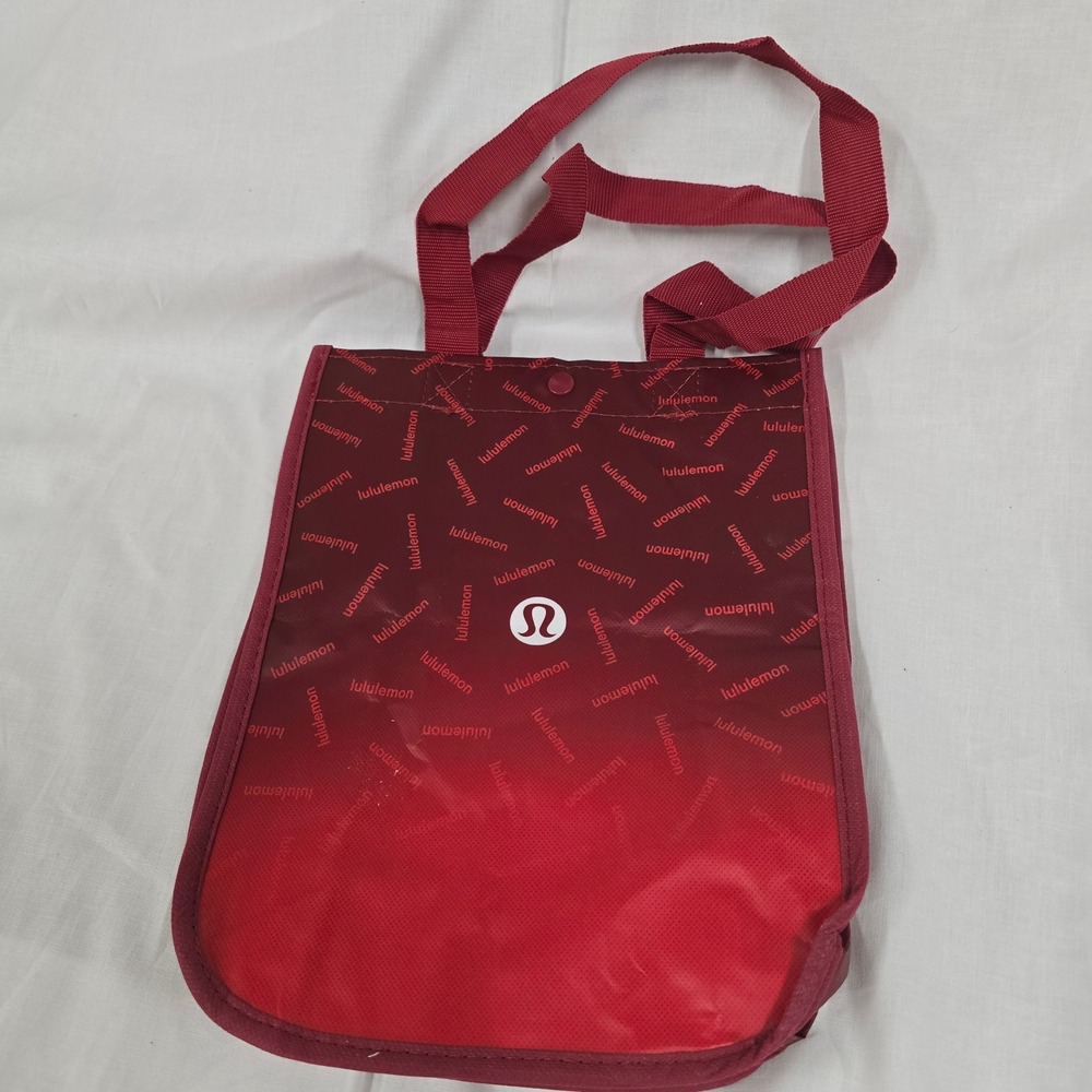 Lululemon Reusable Shopping Tote Bag Red Ombre Small Logo Snap Closure Bag